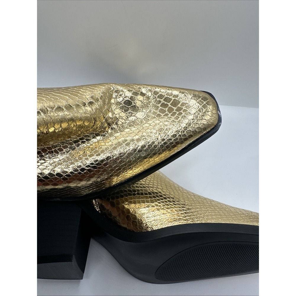 NEW Scoop Shiny Gold Metallic Snake Print Ankle Booties Chunky Heel Size 10 - Picture 7 of 11